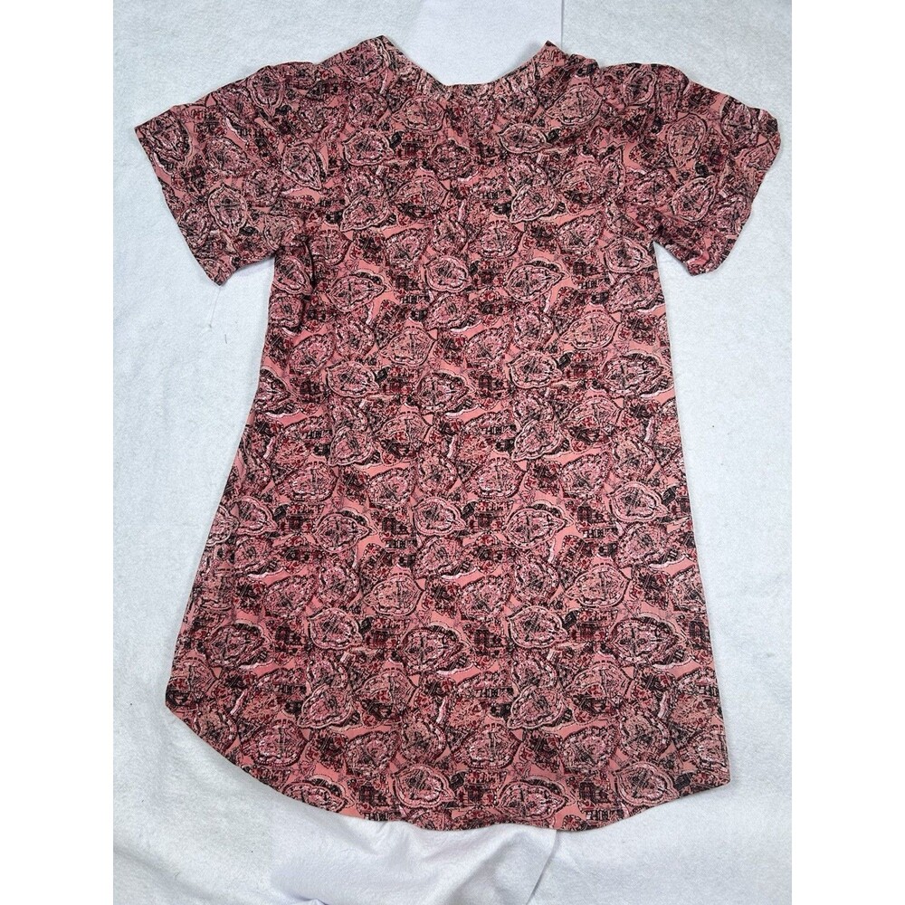 Mododoc Women’s Small Coral Black Paisley Print Short Sleeve Shift Tunic Dress